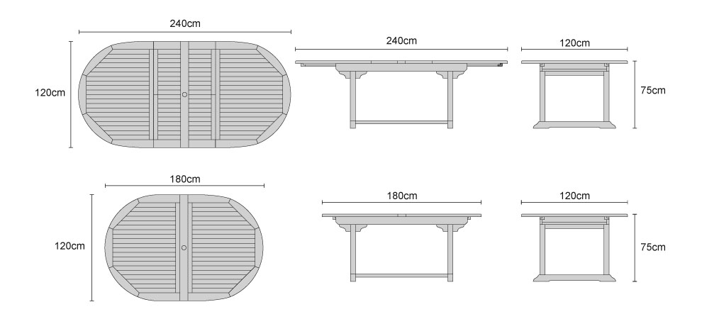 Brompton Teak Extending Double-Leaf Table - Dimensions